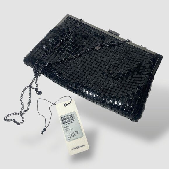 Olga Berg Clutch Black Metal Mesh Pouch Evening Cocktail Wedding Shoulder Bag - Picture 10 of 10